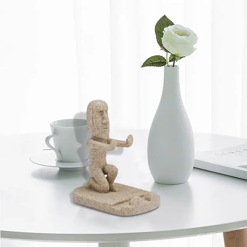 Resin Phone Stand Easter Island Phone Holder For Desk Funny Smartphone Holder Cute Figurine Decor For Cell Phones Tablets
