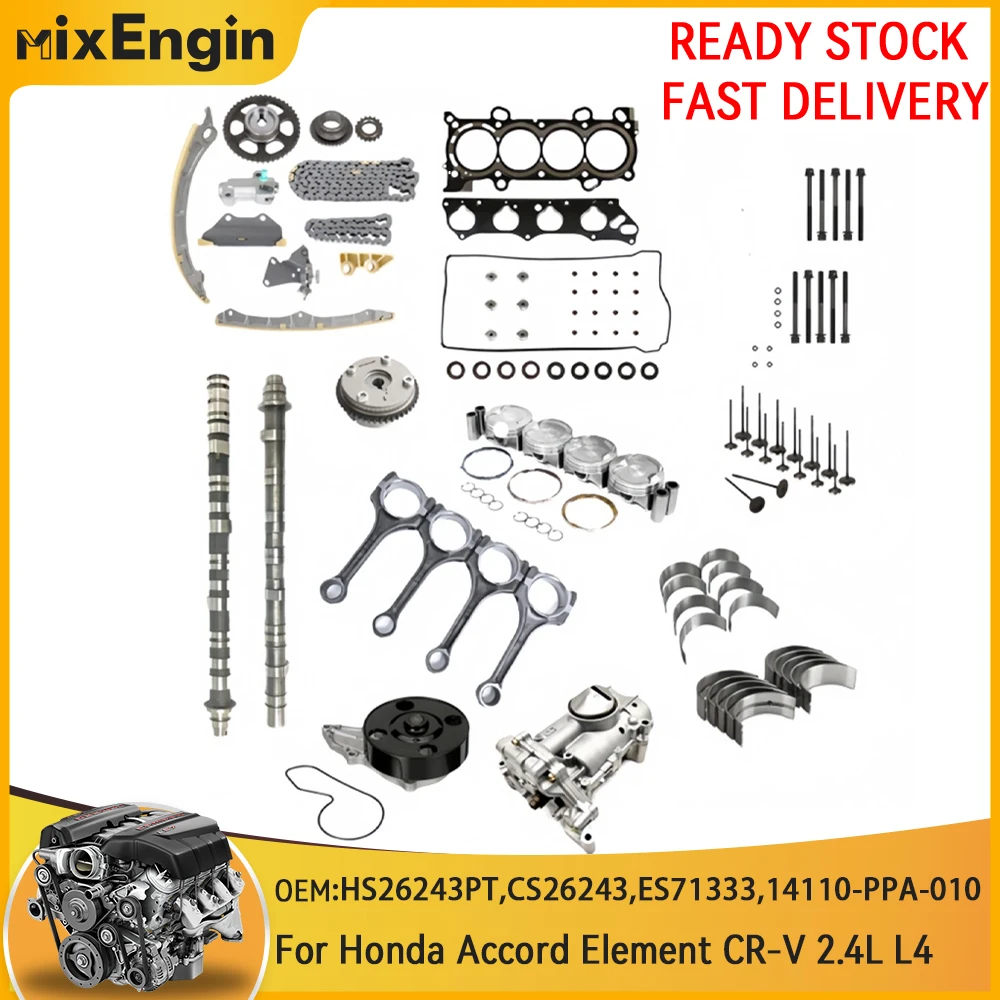 Kit de Reparación de Motor, Bomba de Aceite, Kit de Cadena de Distribución VVT, Cojinete de Pistón, Árbol de Levas, Compatible con Honda Accord Element CR-V 2.4L L4