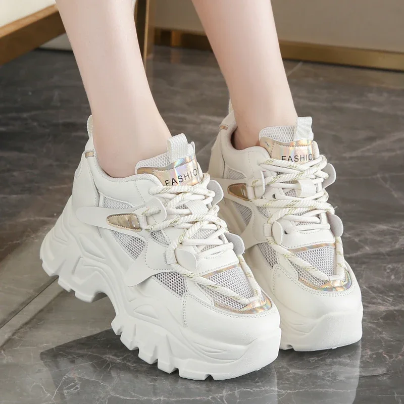 

Pop Breathable Mesh Chunky Sneakers For Women 2025 Spring Fashion White Platform Sports Shoes Woman Comfort Thick Sole Walking S