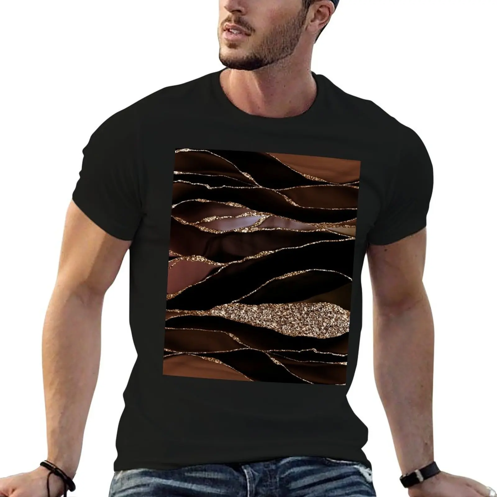 cappuccino brown Faux marbled texture T-Shirt Quick Dry Light Sports T-Shirt