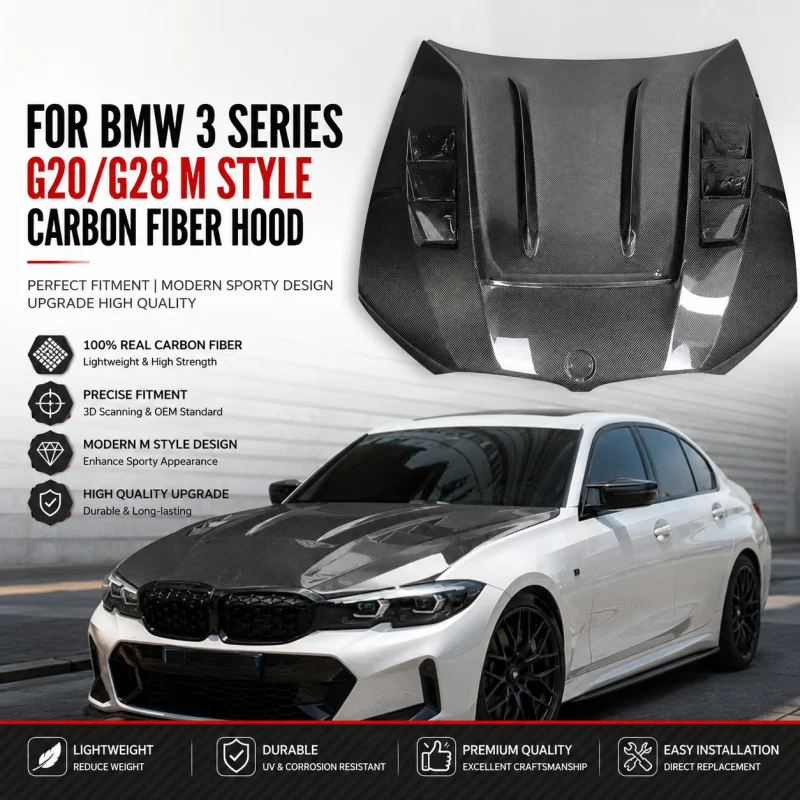 For BMW 3 Series G20 G28 M Style Carbon Fiber Hood Precision Fitment Modern Sport Design Engine Cover Upgrade Premium Quality