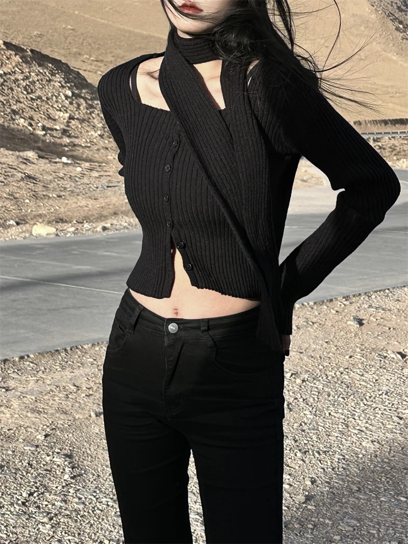 

Spring Square Collar Long Sve Knitted Sweater Women's Slim Fit Versatile Faionable Netie Cotton Color Top