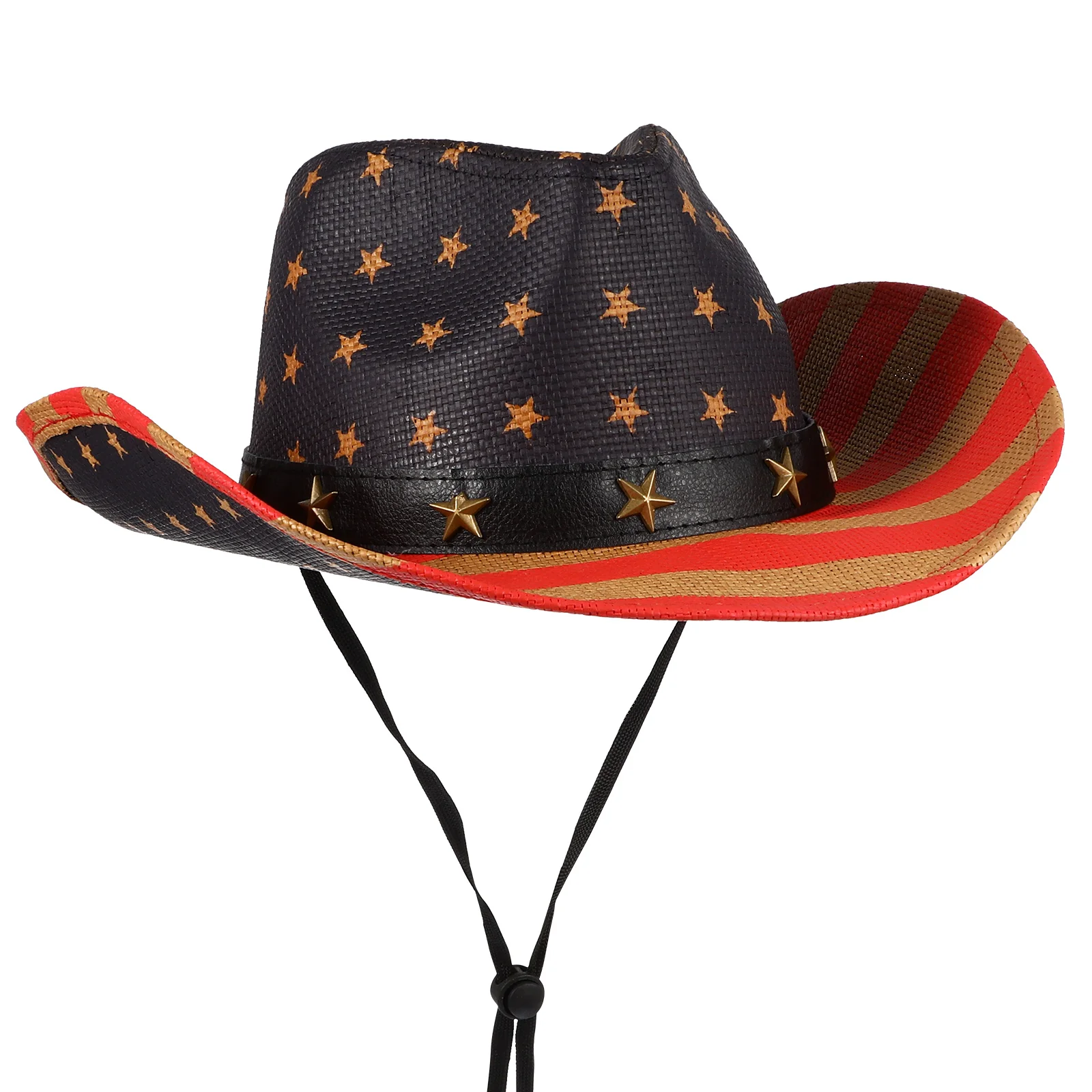 Straw Hat for Men Western Cowboy Multi-functional American Flag Stage Costume Wide Brim Performing Hats Decorative Woman Men's