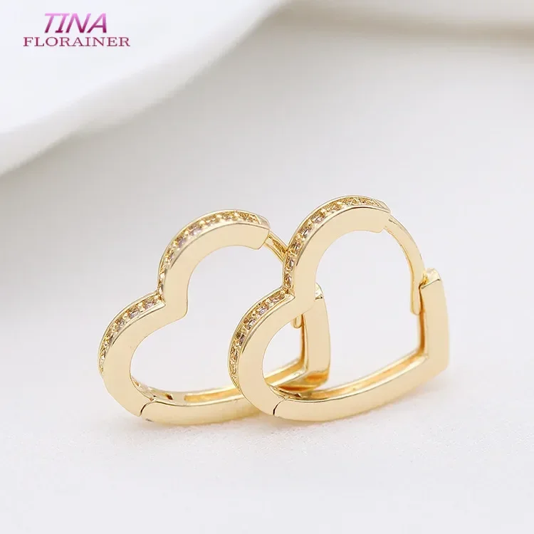 4PCS 14MM  14K Gold Color Brass  Heart with Zircon Earrings Hoop Earring Clip High Quality DIY Jewelry Making Findings