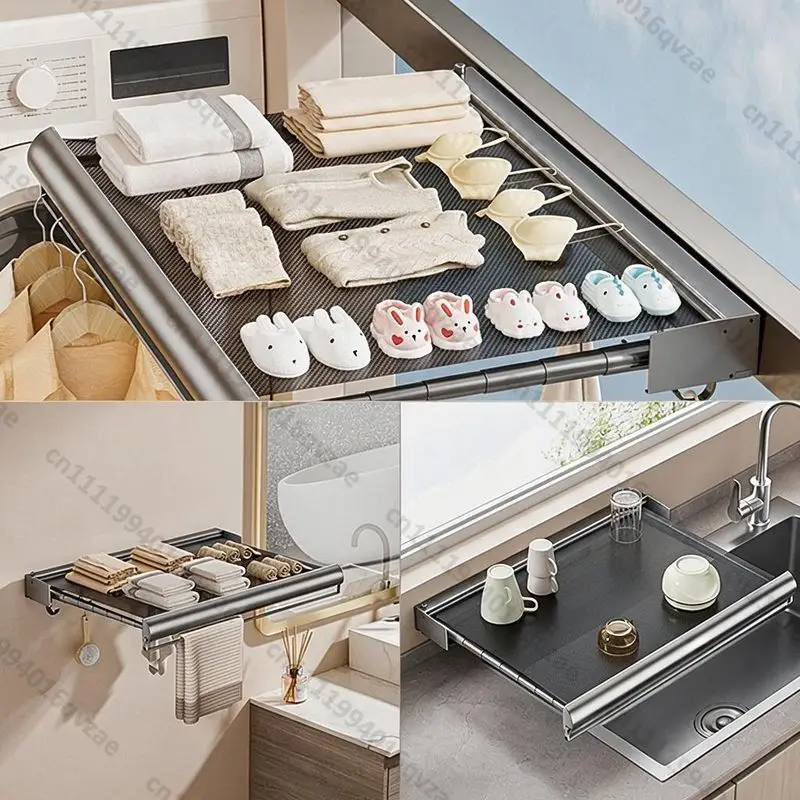 Wall-mounted Folding Drying Rack Mesh with Hook Indoor Balcony Drying Rack