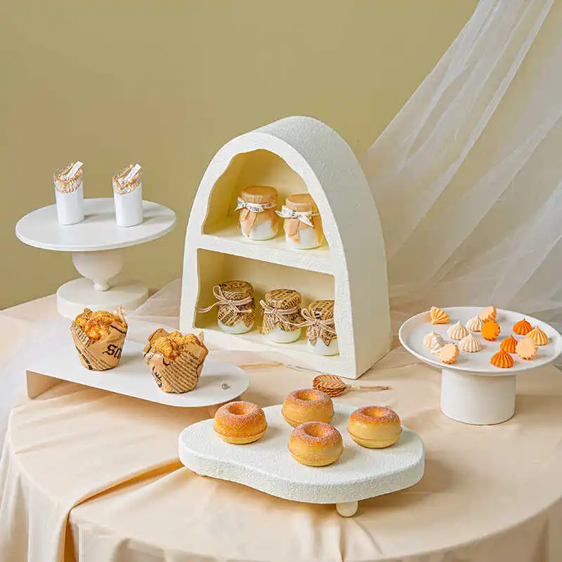 European Milk White Dessert Table Decorations Suitable for Weddings Engagement Desserts and Cakes Wooden Display Shelves