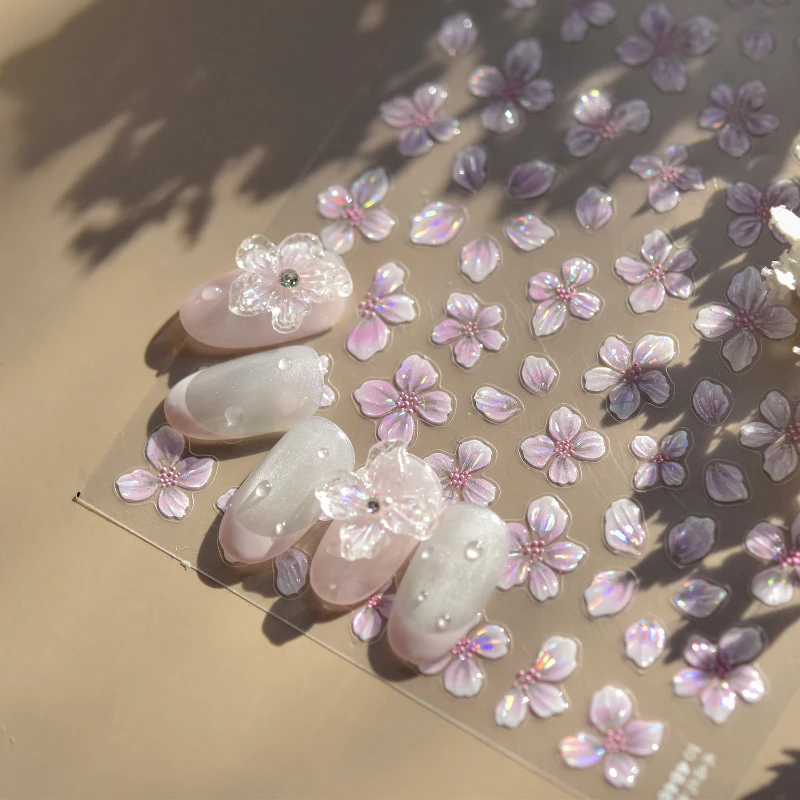 Naklejki na paznokcie 3D, modne, galaretkowe, różowo-fioletowe, w kształcie płatków, wysokiej jakości, samoprzylepne, do manicure, akcesoria do tipów.