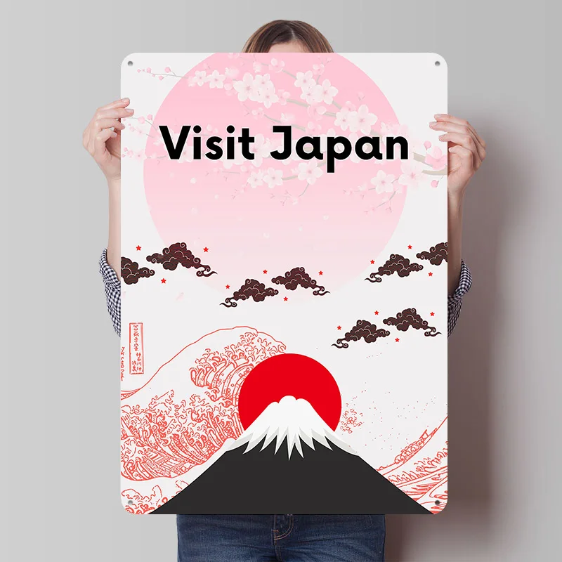 Visit Japan Travel Tin Plaque Poster Customized Retro Wall Art Vintage Metal Signs for Room Home and Decoration Gaming Wand Deko