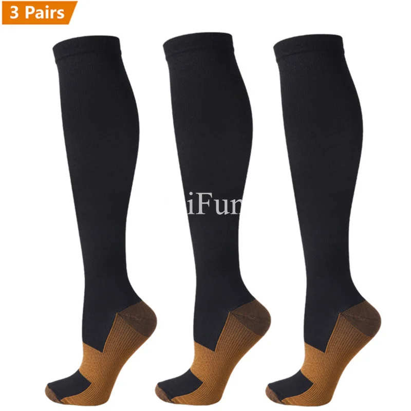 3 paires de chaussettes de Compression en cuivre pour femmes et hommes, Anti-Fatigue, soulagement de la douleur, bas de Compression gradués unisexe, hauteur du genou, 15-20 MmHg