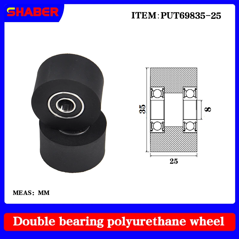 

【SHABER】Double bearing polyurethane rubber sleeve PUT69835-25 conveyor belt rubber wrap bearing wheel guide wheel