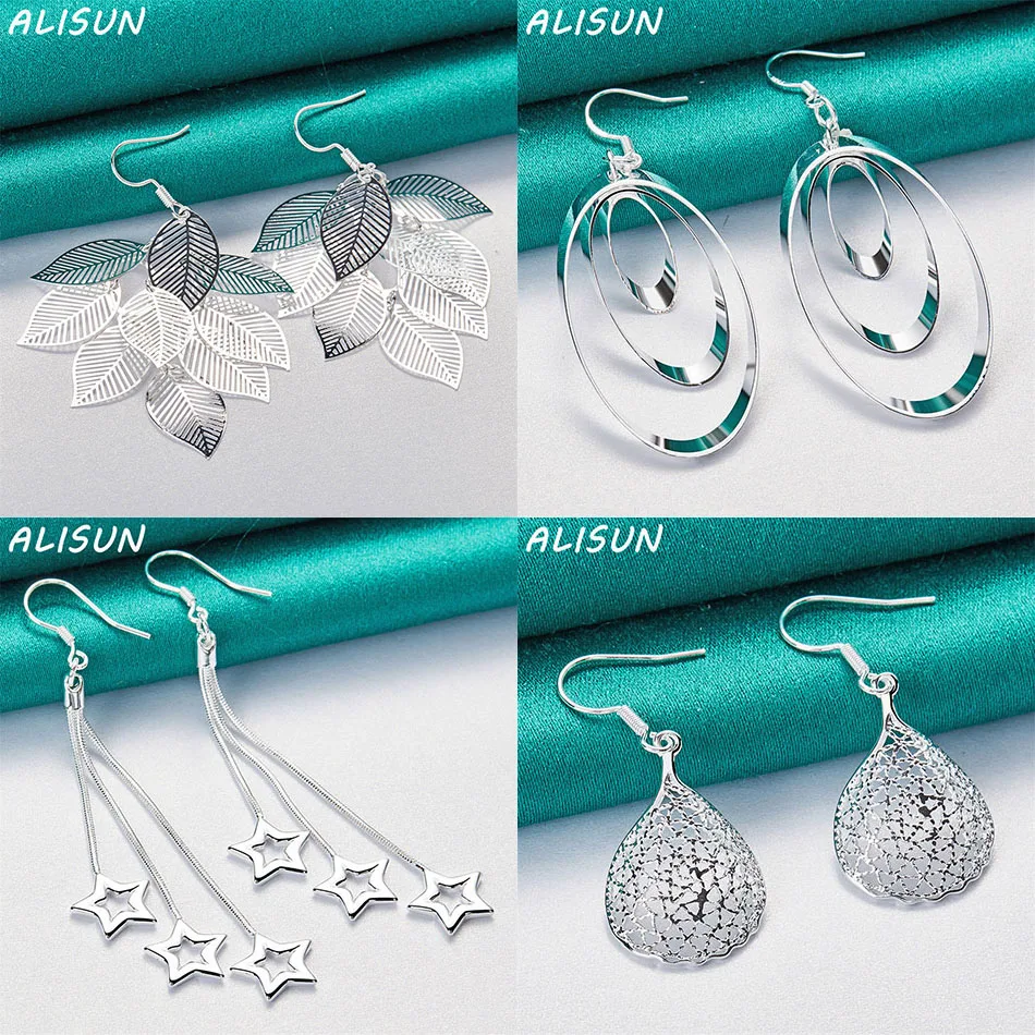 

ALISUN 925 Sterling Silver Geometric Drop Earrings For Women Anniversary Gift Popular Wild Fashion Romantic Jewelry