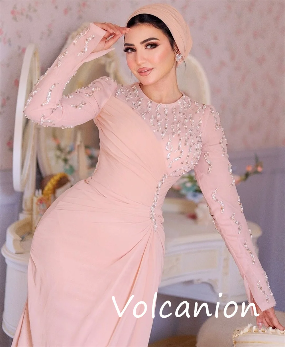 Maßgeschneiderte lange Kleider im modernen Jersey-Stil mit Pailletten und Falten, Trompete, U-Ausschnitt, maßgeschneiderter Anlass, kompliziert