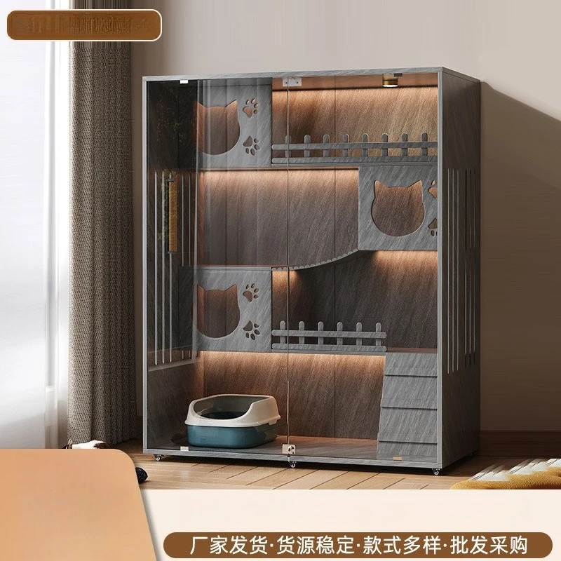 Household indoor cat cage Glass door Cat house Three-layer cat cabinet Cage house Luxury  nest