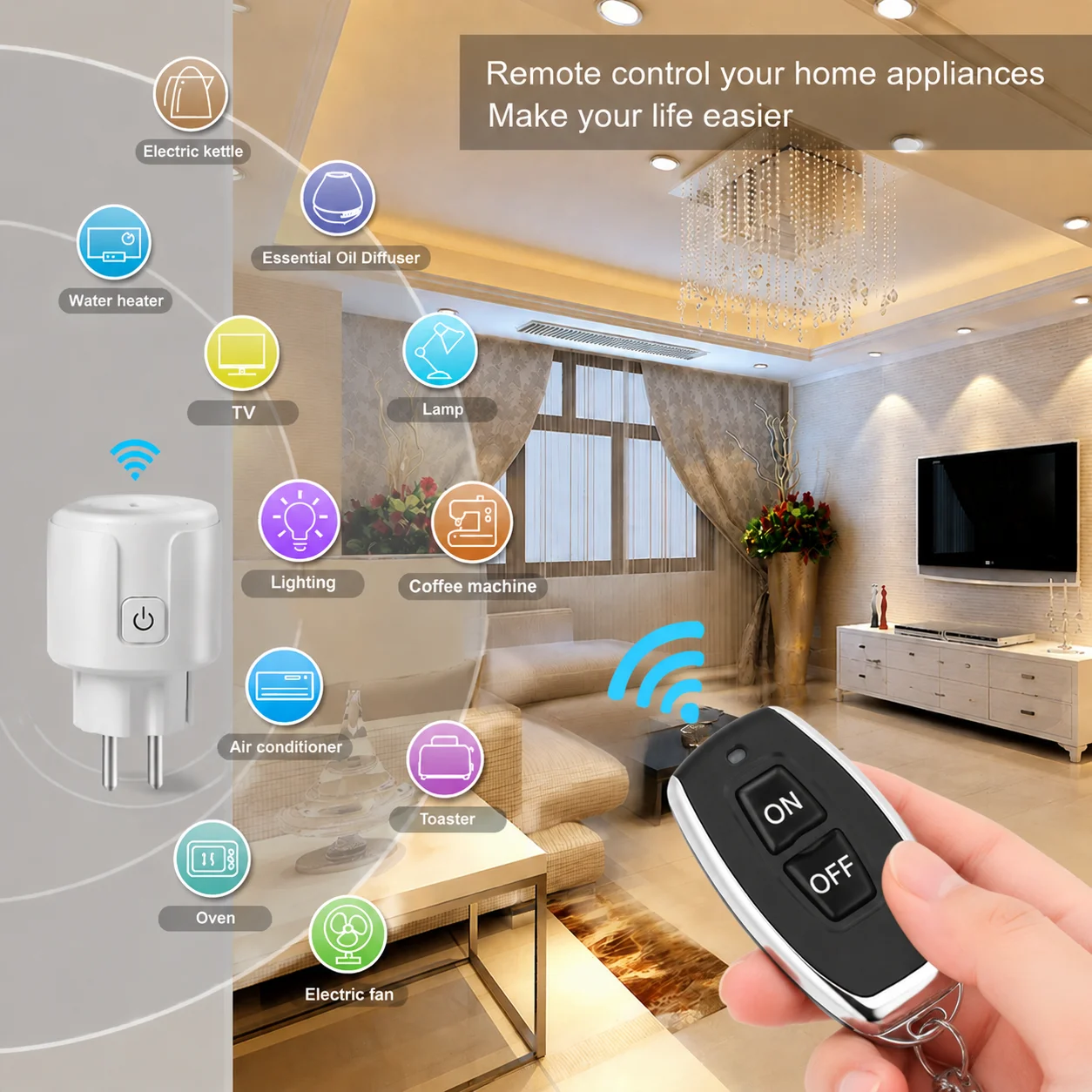 FUNNYSHIELD 433MHZ RF Remote Control Smart Switch Electrical Sockets 220V EU FR Plug ON OFF Transmitter for Home Appliance Led
