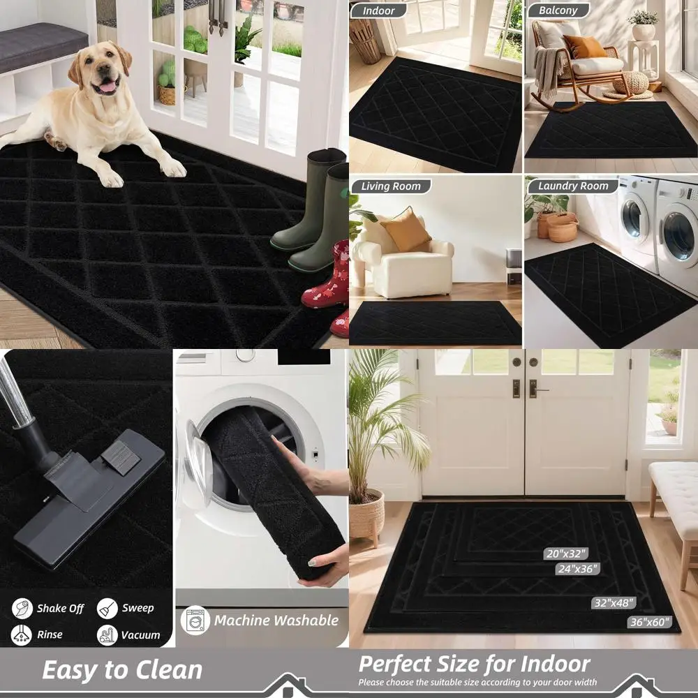 

Большой нескользящий коврик для двери 36 x 60 дюймов, моющийся и устойчивый к пятнам, идеально подходит для домашних животных и обуви, черный.