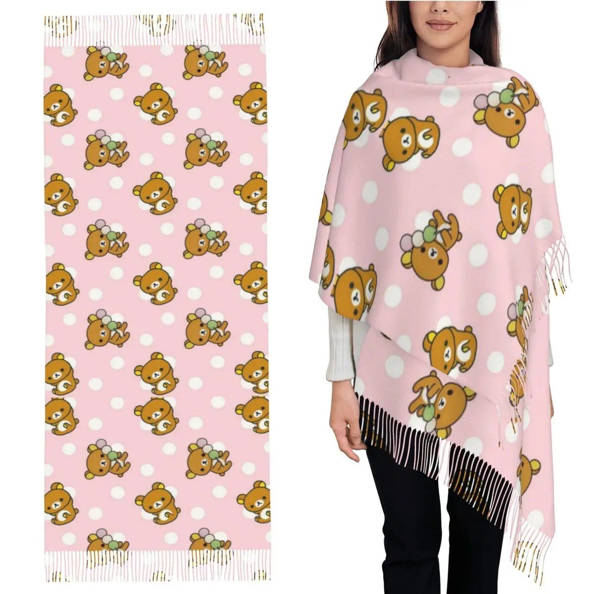 

Шарф Lazy Bear Rilakkuma, шарфы с кисточками для женщин, мягкие теплые шали и накидки, длинная осенне-зимняя шаль