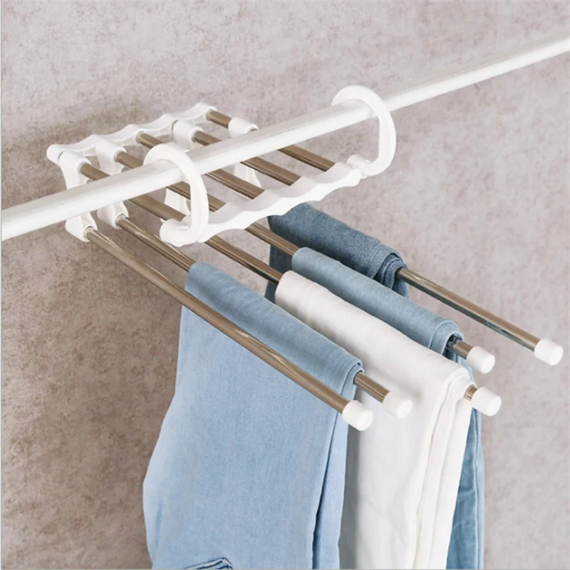 5 In 1 Pant Rack Shelves Stainless Steel Clothes Hangers Stainless Steel Multi-functional Wardrobe Magic Hanger