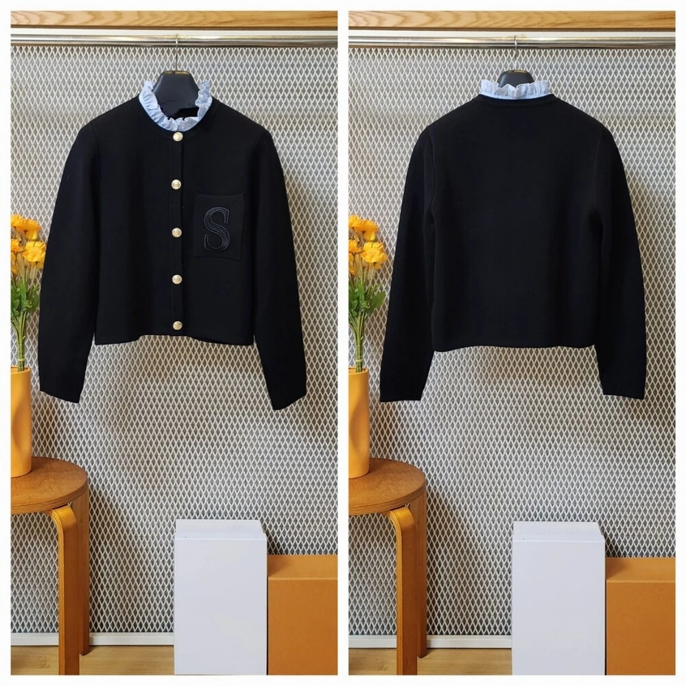 S رسالة التطريز الخريف الشتاء طويلة الأكمام ضئيلة متماسكة أسود رمادي سترة للمرأة تريكو سترة السيدات قمم الملابس