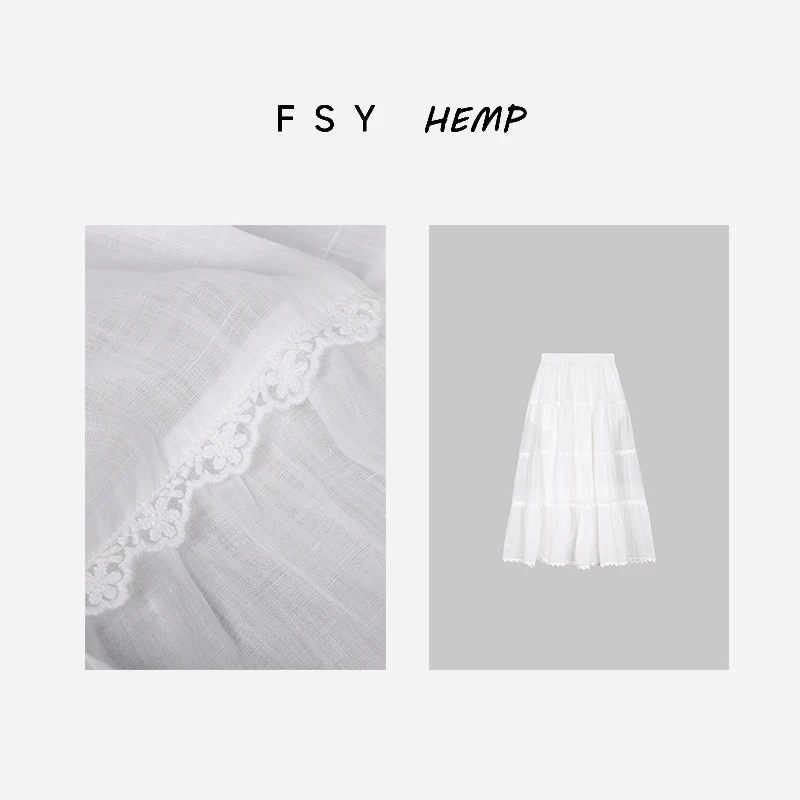 

White Lace Trim A-Line Skirt Women's High Waist Breathable Casual Sle Summer Cake Skirt Loose Fit Elastic Waist