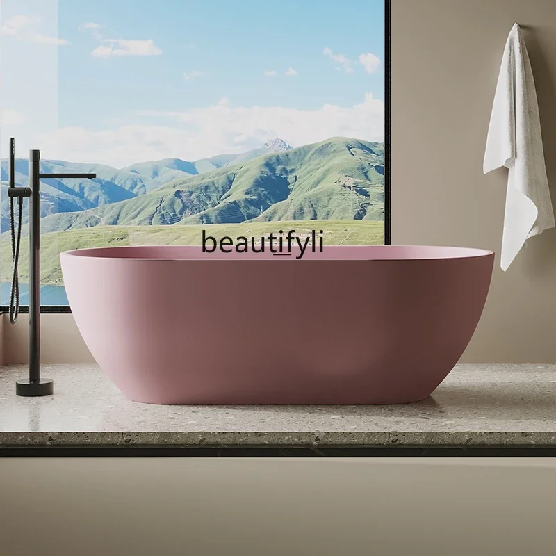 

45Free-standing household artificial stone bathtub Resin transparent bathtub Hotel oval double bathtub