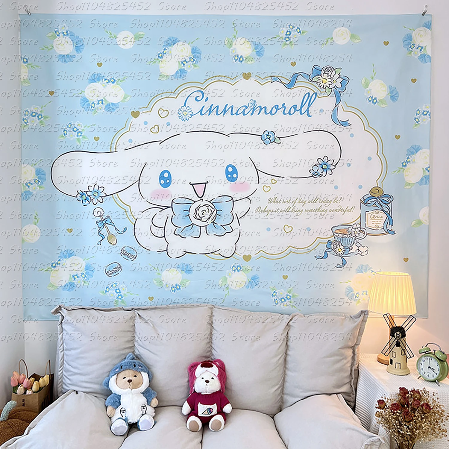 Sanrio Cinnamoroll Hintergrund-Wandbehang, Wohnheim-Dekoration, Schlafzimmer-Nachttisch-Dekoration Wandteppich