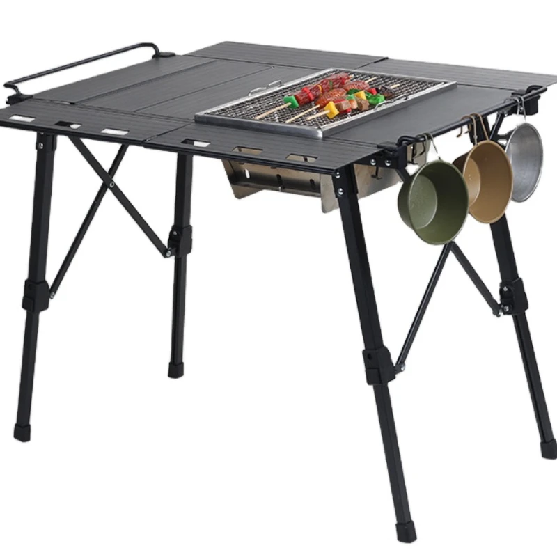 Customized outdoor barbecue table portable all-terrain mobile kitchen lift table egg roll combination unit plate IGT table