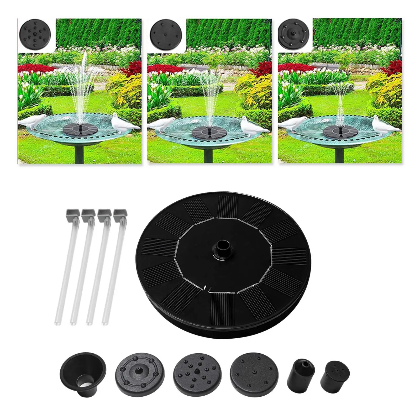 1W Solar Bird Bath Fountain Pump, Solar Fountain Pump for Bird Bath with 6 Nozzle for Garden, Pond, Pool, Fish Tank, Outdoor