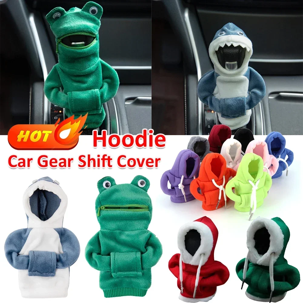 Sudadera con capucha de coche con mango de tiburón, bonita sudadera con capucha, cubierta de perilla de palanca de cambios de coche, mango Manual de felpa corto, accesorios de Interior de coche