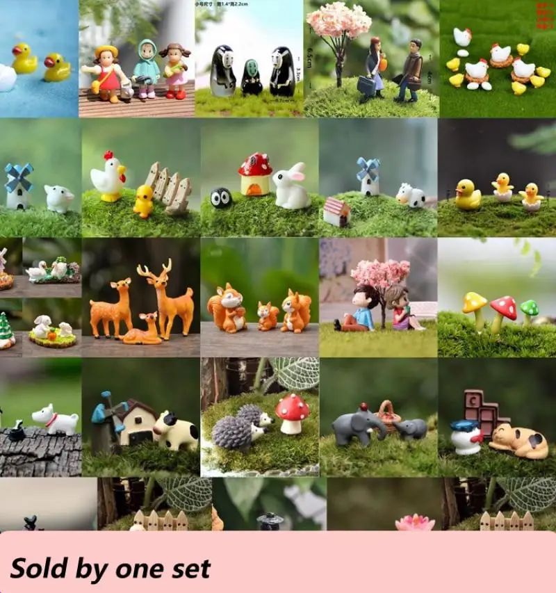 1Set Micro-Landscape Ornament Set Gardening Ornaments Mini Cute Animal Three-Piece Garden Ornament Set