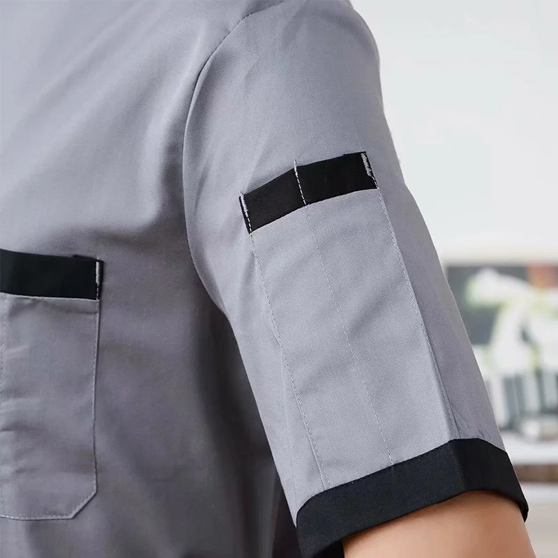 1 pièces logo personnalisé Chef veste restauration restauration Restaurant Chef vestes à manches courtes unisexe chemise conception gratuite taille M-4XL