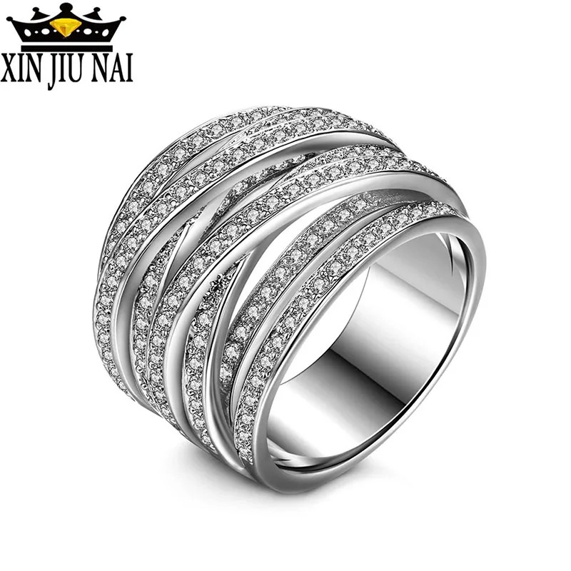 925 anelli argento oro rosa banchetto di moda esagerato anello da donna multistrato retrò argento croce Zirconia Micro sposa sposa