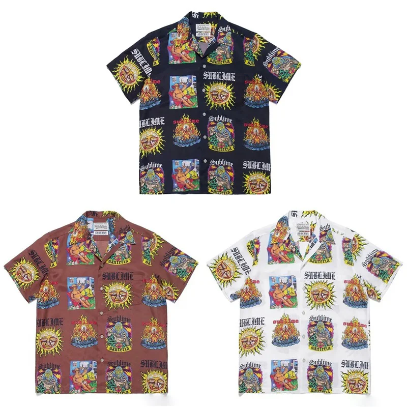 

WACK Sunflower Pattern Hawaii Short Sleeve Shirt Summer Men Woman Casual Lapel Vintage Top Tees T-shirt