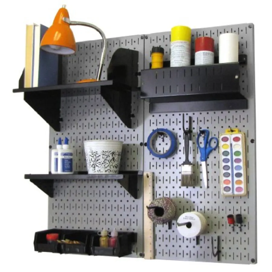 

Hobby Craft Pegboard Organizer Storage Kit with Gray Pegboard and Black Accessories