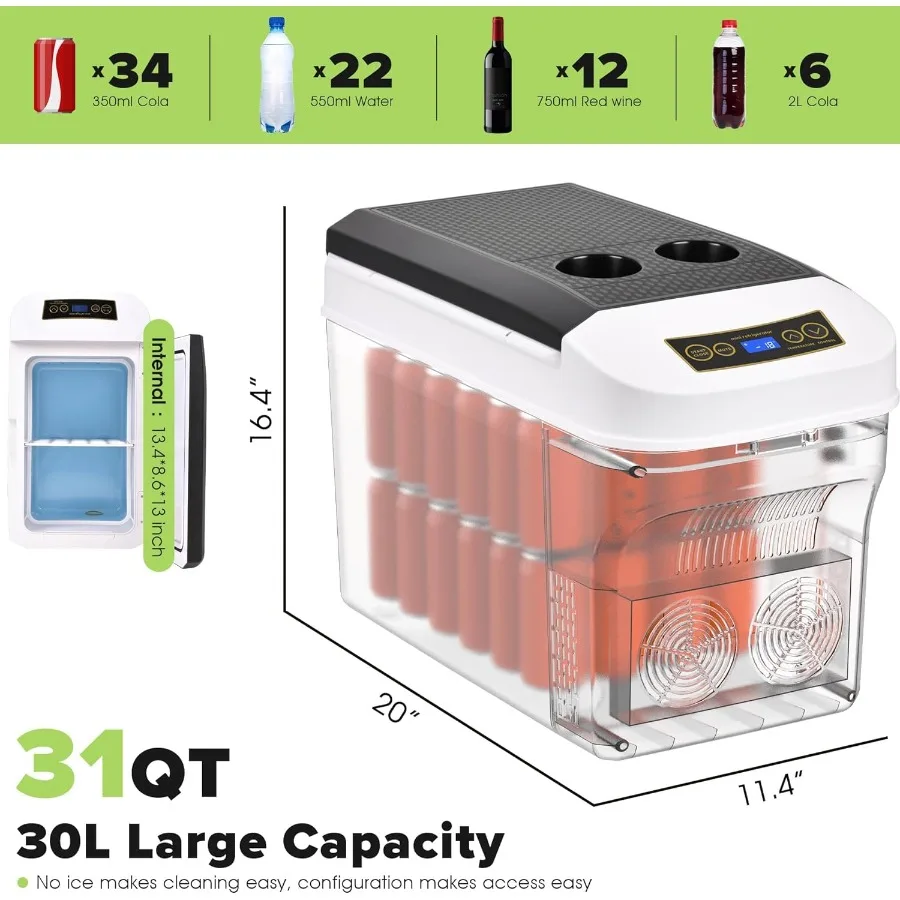 ثلاجة سيارة 12 فولت 31 كوارت 30 لتر مبرد كهربائي أكثر دفئًا مع سلك طاقة منزلي تيار متردد 110 فولت ومحول سيارة 12 فولت للتخييم والسفر #2
