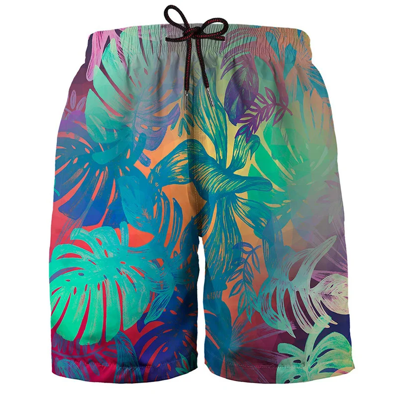 Hawaiian 3D Plant Print Beach Shorts Men Boys Quick Dry Surf Board Shorts Summer Casual Swimming Trunks Fashion Bathing Suit