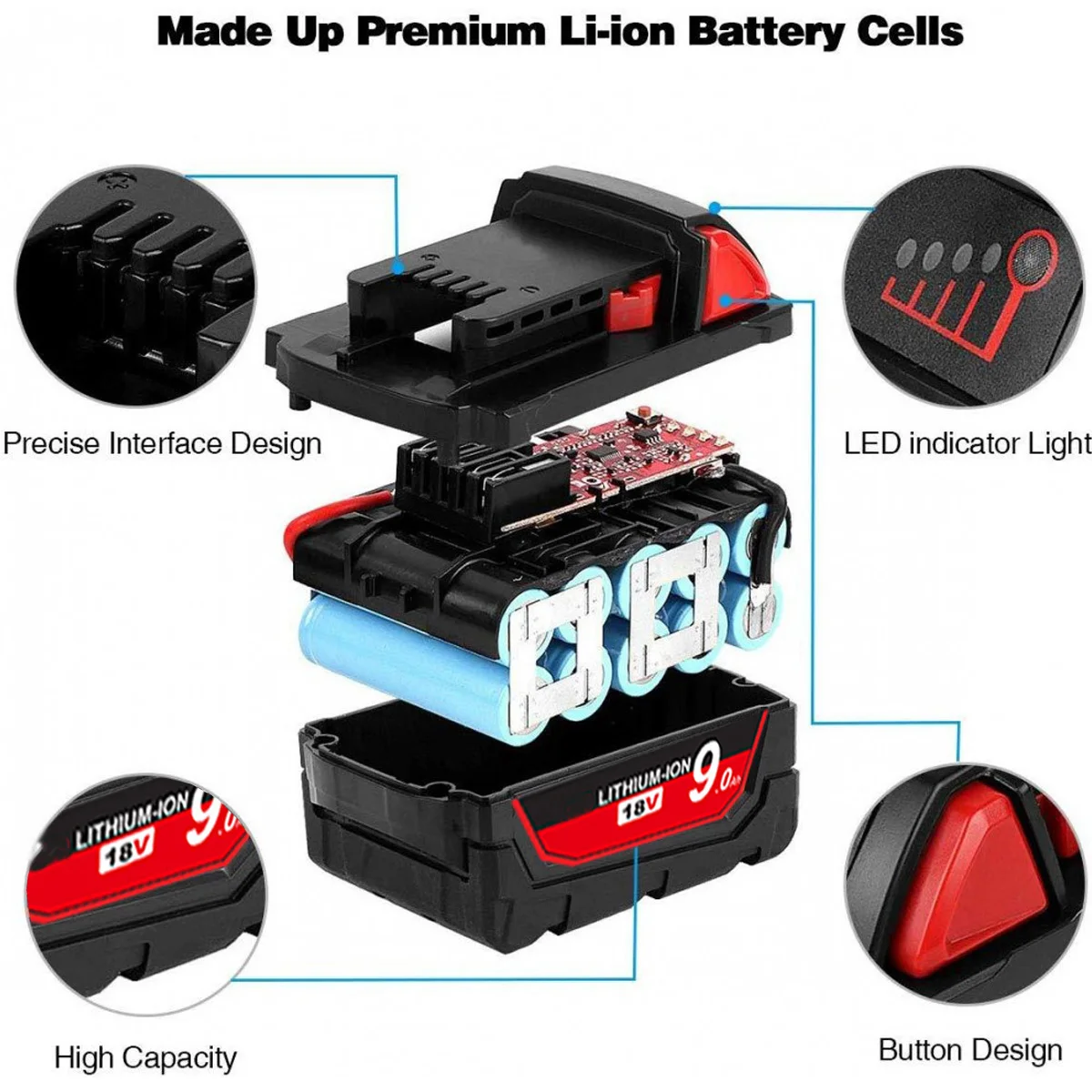 original For Milwaukee M18 Lithium 9.0,6.0 AH Extended Capacity Battery XC 48-11-1860 spare battery