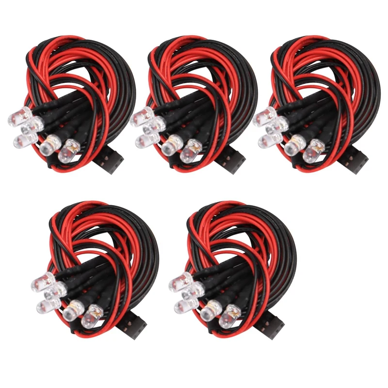 5Pcs 5 LED Light 5Mm 3 White 2 Red Light For 1/8 1/10 Axial SCX10 Traxxas TRX4 D90 HSP HPI Tamiya Redcat RC Car