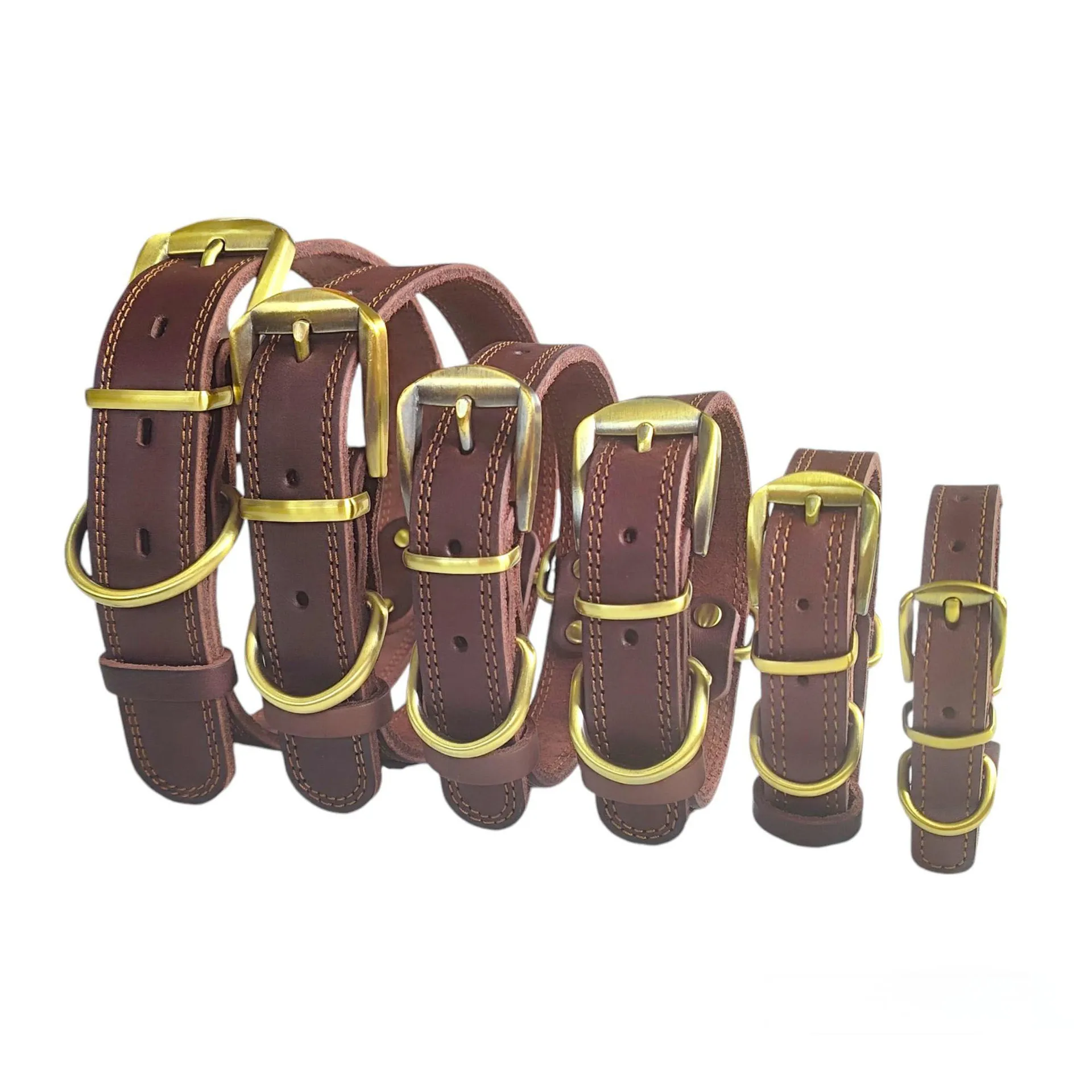 handmade Genuine Leather Dog Collar with Solid Brass Buckle Classic Vintage Pet Collar Heavy Duty Anti-Pull Leather Collar
