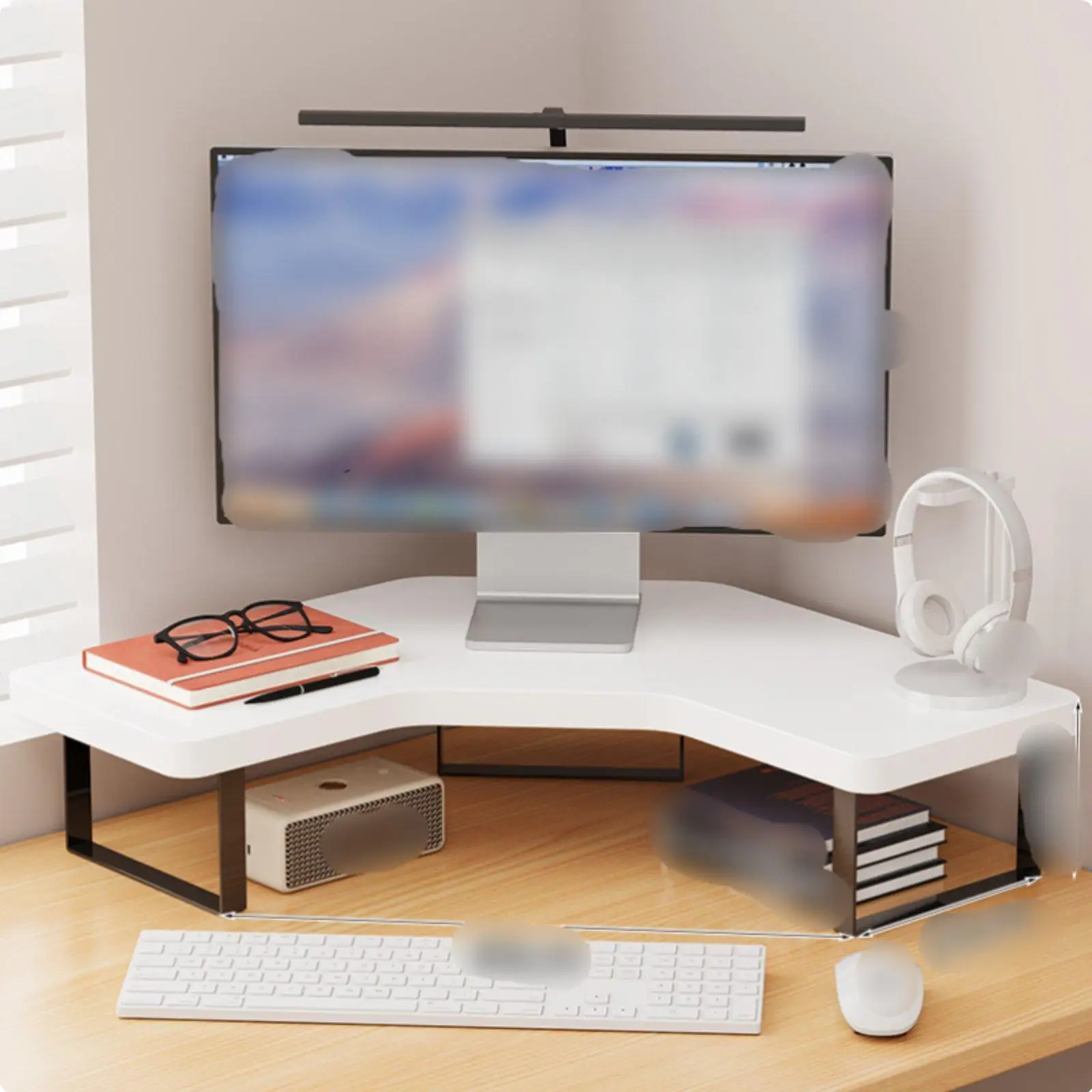 Desktop Computer Stand Adjustable Wood Monitor Riser Desk Shelf Organizer with Hollow Keyboard Holder for Workstation