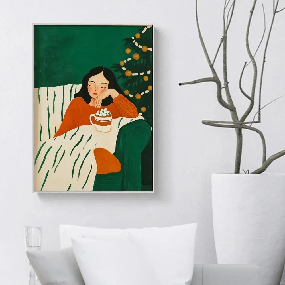 Emerald Green Abstract Female Minimalist Art Posters Nordic Style Stripes Casual Girl Canvas Painting Modern Warmth Home Decor