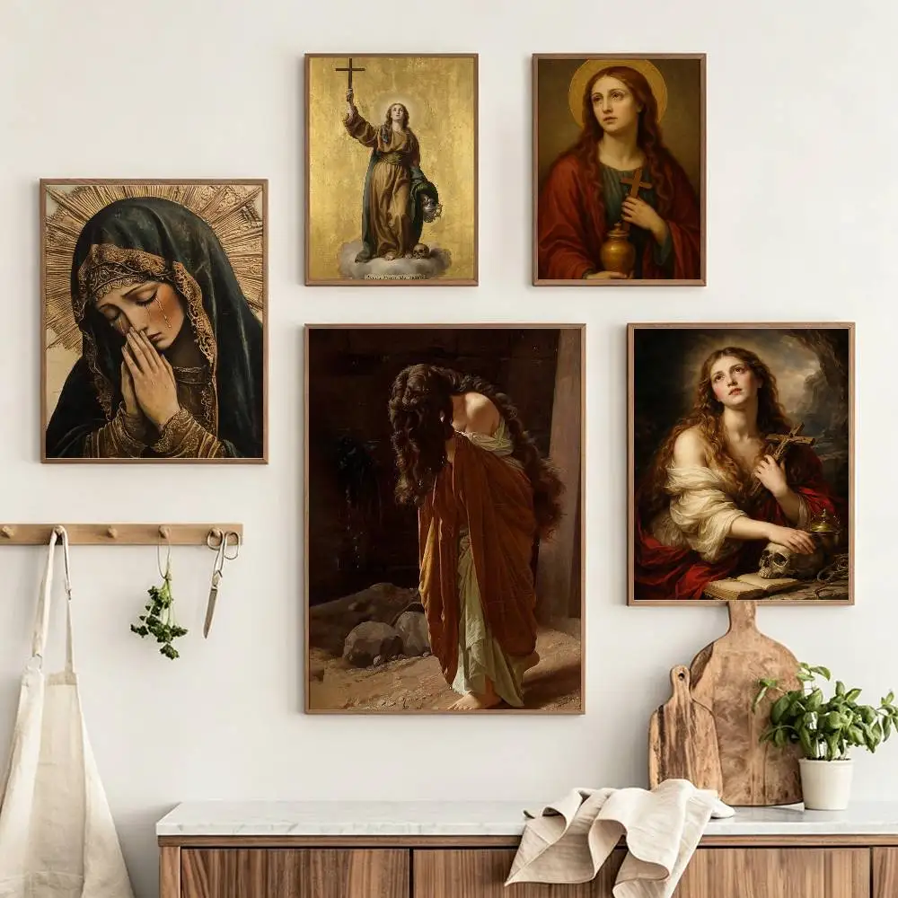 M-Mary Magdalene Art  Poster HD Self Adhesive Waterproof Wall Art Ideal for Home Office Dorm Gift Customizable