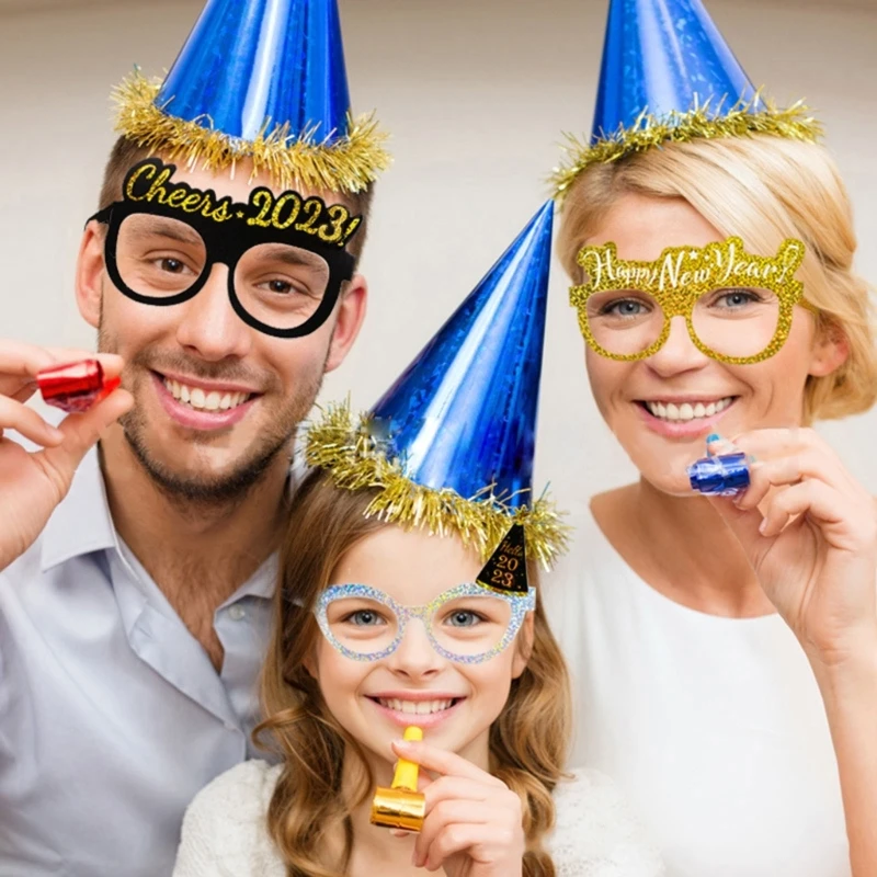 New Year Photo Booth Props New Years Eve Paper Eyeglasses Photo Frame 2023 Decorations Selfies for Kids Adults