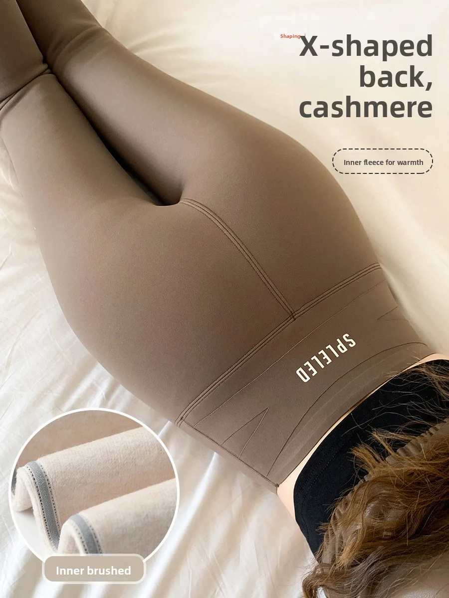 

Women's Winter Thiened Fce Lined Goat Camere arkskin Yoga Pants High Waist Long Trousers Outerwear Warm Leggings