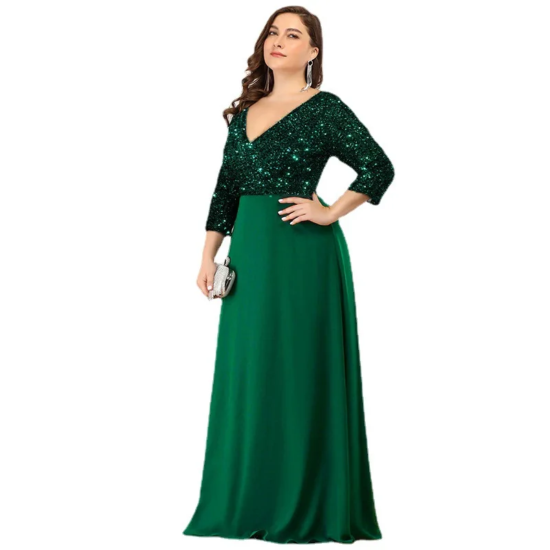 Vestidos de talla grande para mujer, vestido elegante de gasa con lentejuelas para fiesta de noche, maxivestido Formal a la moda para boda y cóctel