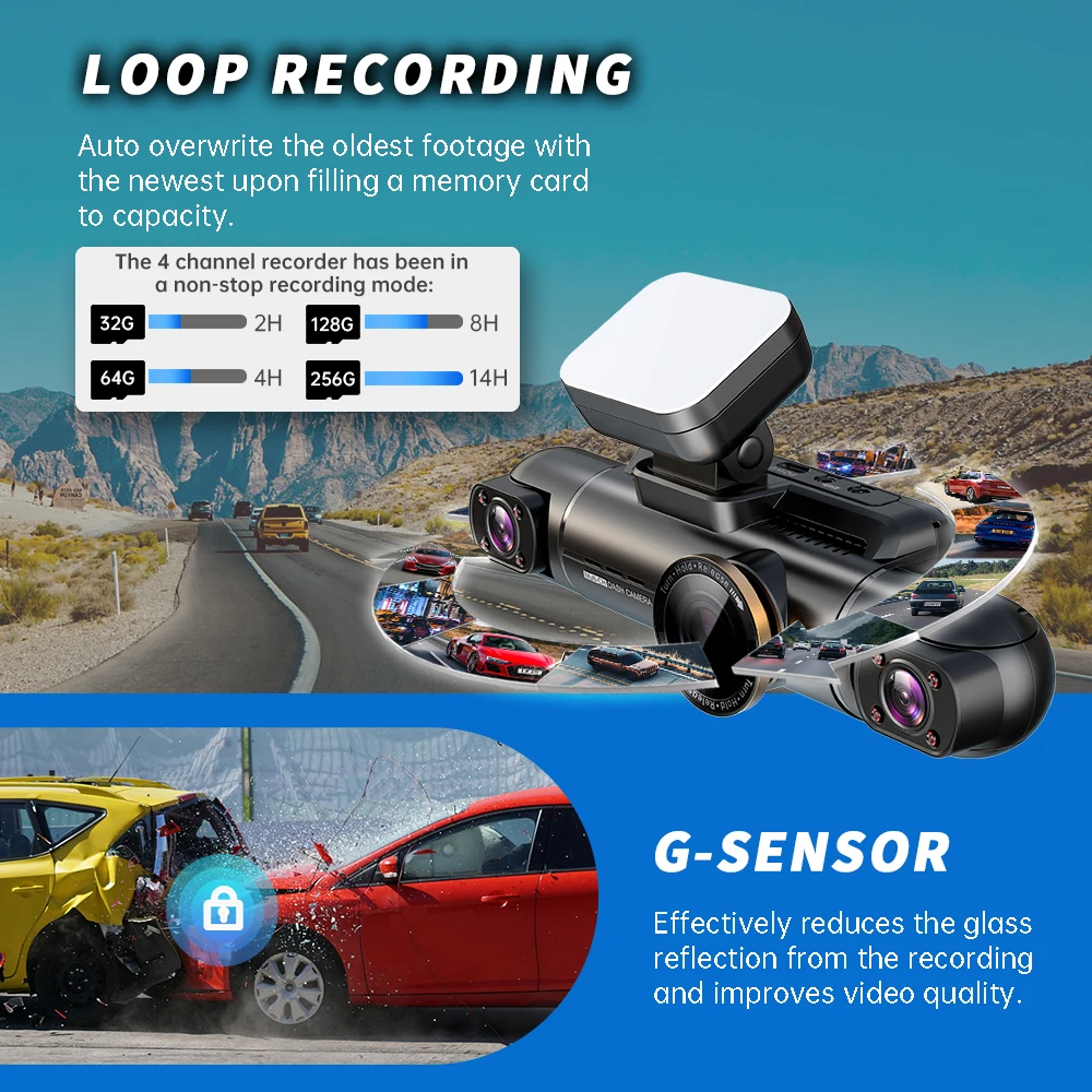 TiESFONG Car Dash Cam 4 Channel A99 FHD 1080P for Car DVR 360°Auto Video Recorder Night Vision WiFi Support 24H Parking Monitor