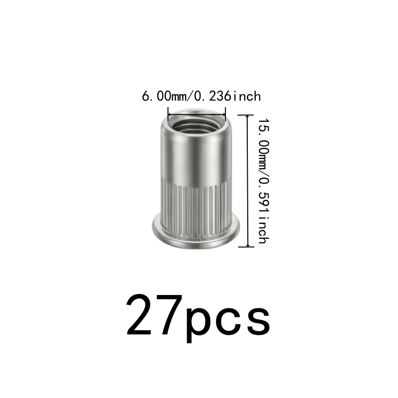27 pcs M6 Rivet Nuts, Easy Hammer Installation and Secure Threaded Connection, ideal for Thin Panel Mounting