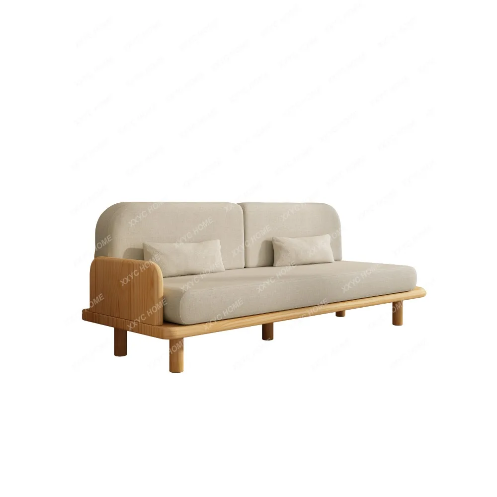 

Log Style Furniture Solid Wood Sofa Small Apartment Simple Living Room Fabric Craft Straight Row Sofa Three-Seat Combination