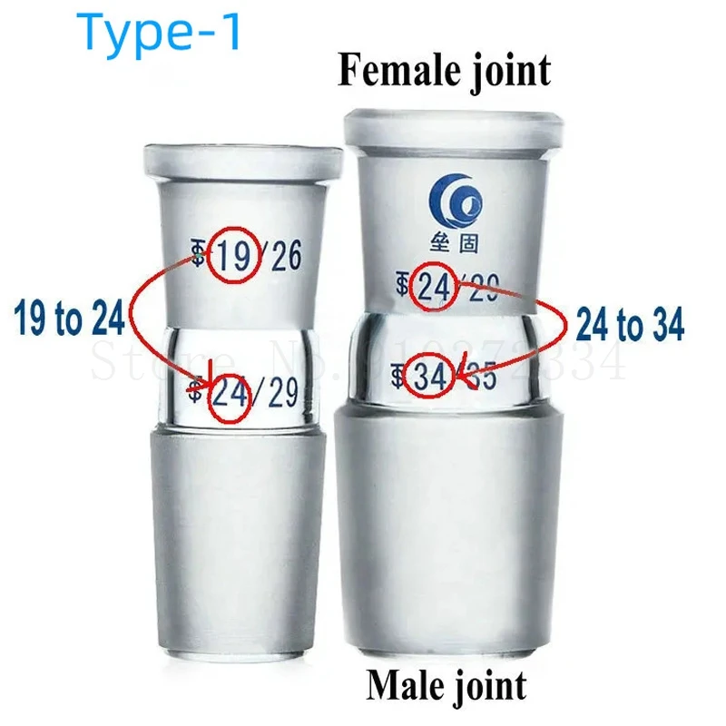 Lab Female and Male Connecting Glass Joint Glass Adapter with 24*19/19*14/29*24/19*24/24*29 for Laboratory Supplies