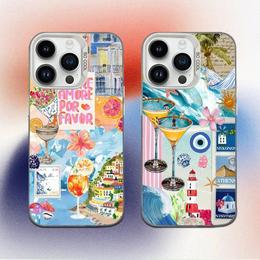 

Phone Case For iPhone 16,15,14,13,12,11,Mini,Pro,E,MAX Seaside Scenery Wine Lemon White Candy Matte Shockproof Cover