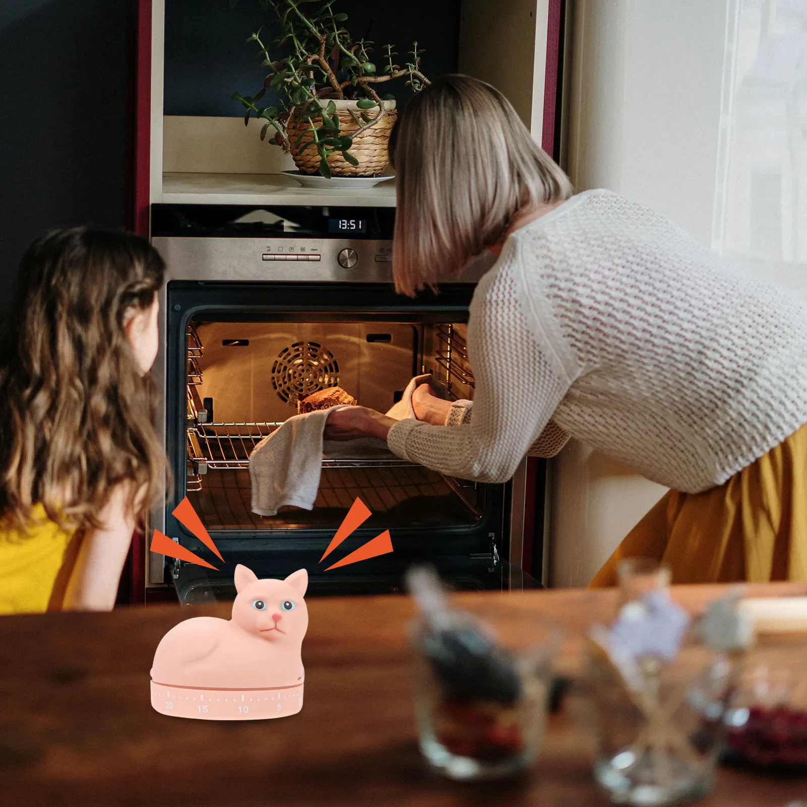 

1pc Cartoon Cat Mechanical Kitchen Timer For Baking Reminder Baking Cooking Countdown Household Wind Up Time Reminder Tool